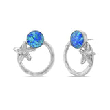 Blue Opal Stone With Silver Star fish Handmade Earrings