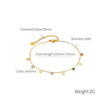 18k Gold Plated Bohemian Colored Zircon Ethnic Style Anklet with Round Glass Pendant