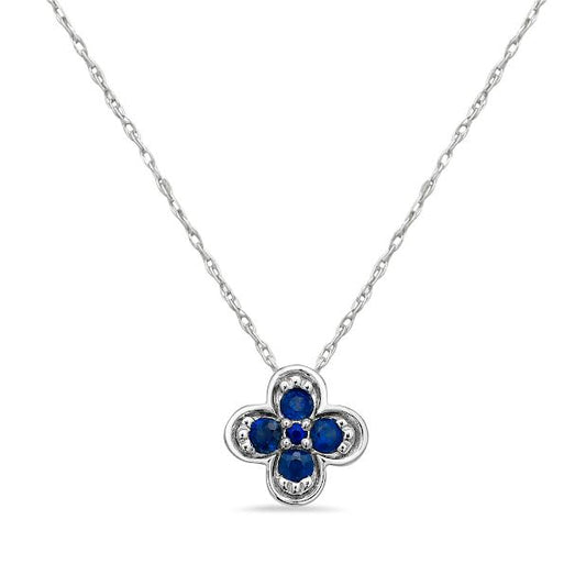 14KW 5 BLUE SAPPHIRES 0.13CT FLOWER SHAPE PENDANT ON 18" CABLE CHAIN