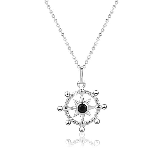 Compass Necklace With a Black Stone