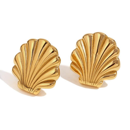 Gold Plated Geometric Shell Stud Earrings