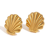 Gold Plated Geometric Shell Stud Earrings