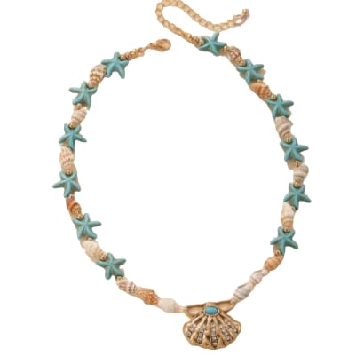 Ocean Blue Starfish and Shell Beaded Necklace
