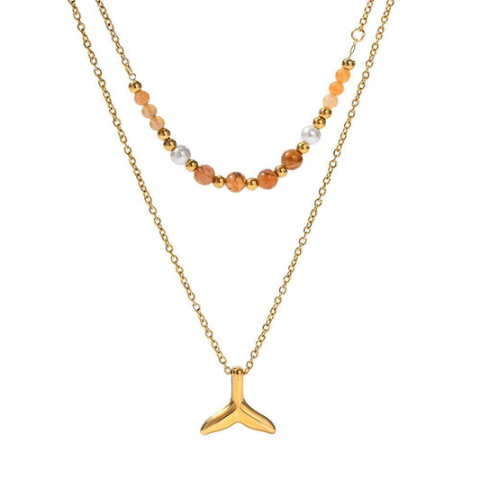 18k Gold Plated Double Layer Fishtail Beaded Necklace