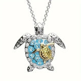 Two Tone Sea Turtle Necklace With Yellow Baby On Back