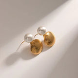 Gold-Plated Geometric Faux Pearl Shell Earrings