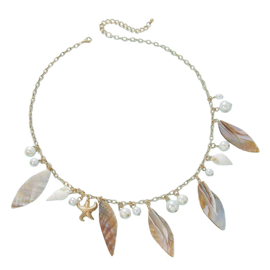 Ocean Beach White Shell Pole and Starfish Necklace
