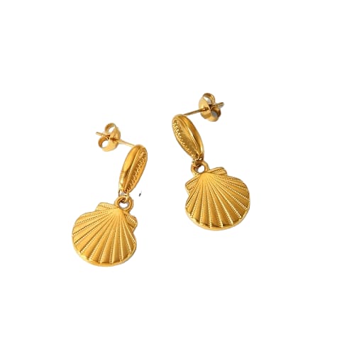 Gold Plated Scallop Shell Statement Earrings