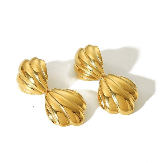 Gold Tone Swirl Double Shell Earrings