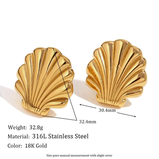 Gold Plated Geometric Shell Stud Earrings