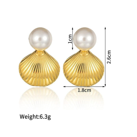 Gold-Plated Geometric Faux Pearl Shell Earrings