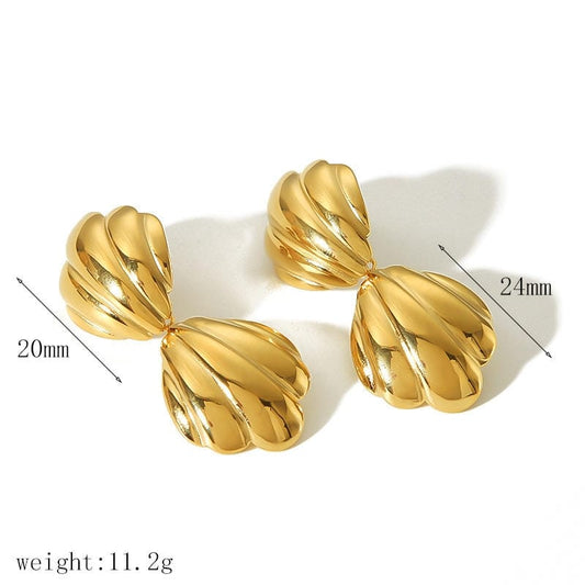 Gold Tone Swirl Double Shell Earrings
