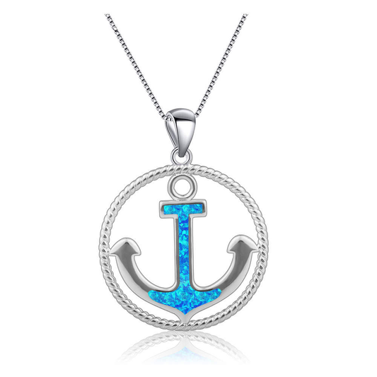 Hawaiian Blue Fire Faux Opal Anchor Pendant