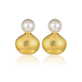 Gold-Plated Geometric Faux Pearl Shell Earrings