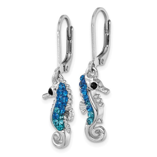 Sterling Silver Rhodium-plated Polished Crystal Seahorse Dangle Earrings