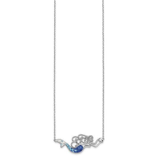 Sterling Silver Rhodium-Plated Polished Crystal Mermaid 18.5 inch with a 1" Extension Necklace