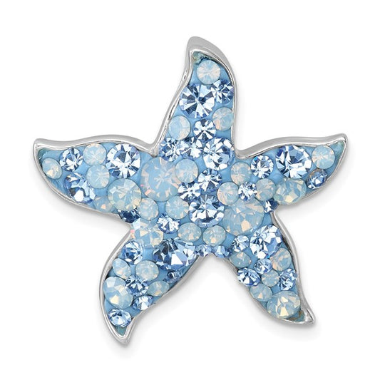 Sterling Silver Rhodium-plated Polished Crystal Starfish Pendant