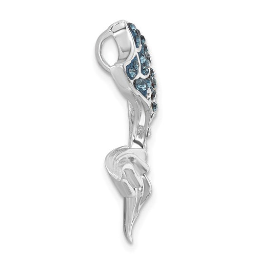 Sterling Silver Rhodium-Plated Polished Crystal Mermaid Tail Pendant