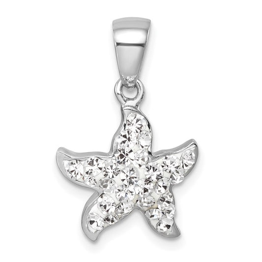 Sterling Silver Rhodium-plated Polished White Crystal Starfish Pendant