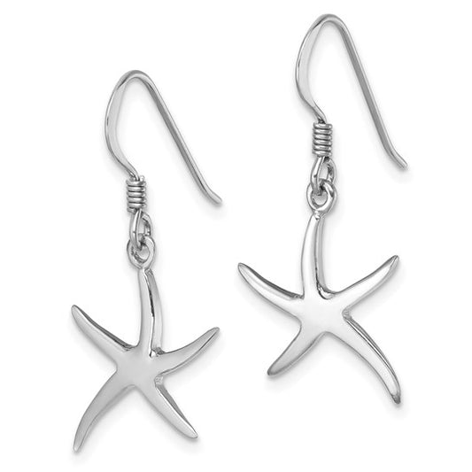 Sterling Silver Rhodium-plated Polished Starfish Dangle Earring