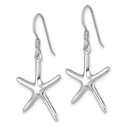 Sterling Silver Rhodium-plated Polished Starfish Dangle Earring