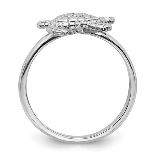 Sterling Silver Rhodium-plated Polished Turtle Ring