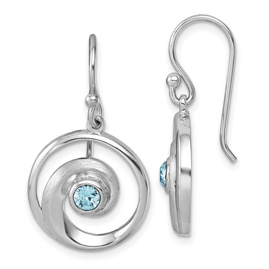 Sterling Silver Rhodium-Plated Polished Crystal Wave Dangle Earrings