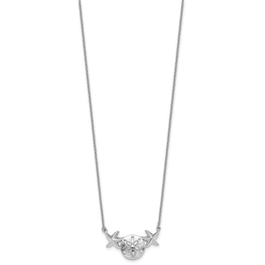 Sterling Silver Rhodium-Plated Polished Sand Dollar and Starfish 16.5" with a 2 inch extension Necklace