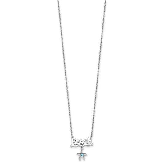 Sterling Silver Rhodium-plated Polished Crystal Starfish Beach 16" with a 2 inch extension Necklace