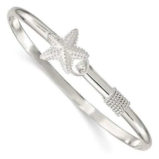 Sterling Silver Polished and Textured Starfish Bangle