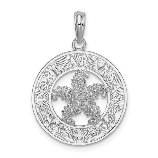 Sterling Silver Rhodium-Plated Port Aransas Circle with Starfish Pendant