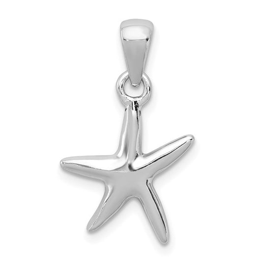Sterling Silver Rhodium-plated Polished Starfish Charm Pendant