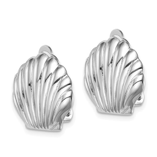 Sterling Silver Rhodium-plated Polished Non-Pierced Shell Earrings