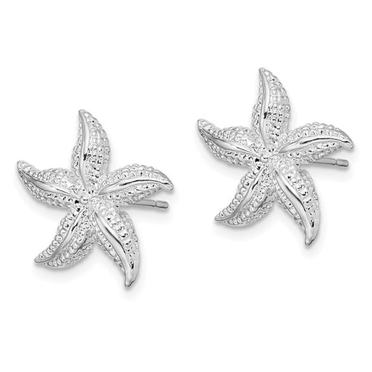 Sterling Silver Rhodium-Plated Polished Small Starfish Post Earrings