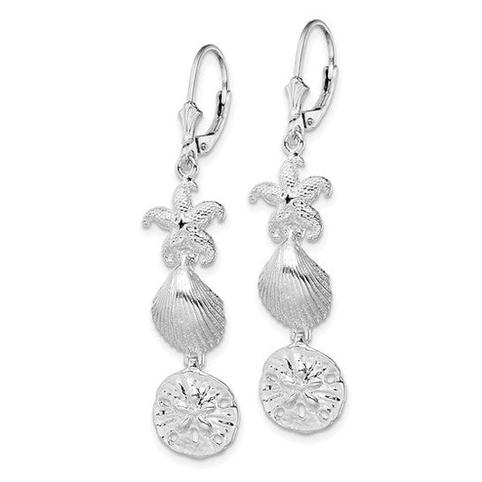 Sterling Silver Rhodium-Plated Polished Sea Life Leverback Earrings