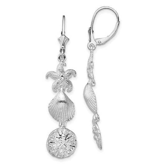 Sterling Silver Rhodium-Plated Polished Sea Life Leverback Earrings