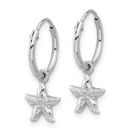 Sterling Silver Rhodium-plated Madi K Starfish Hoop Earrings