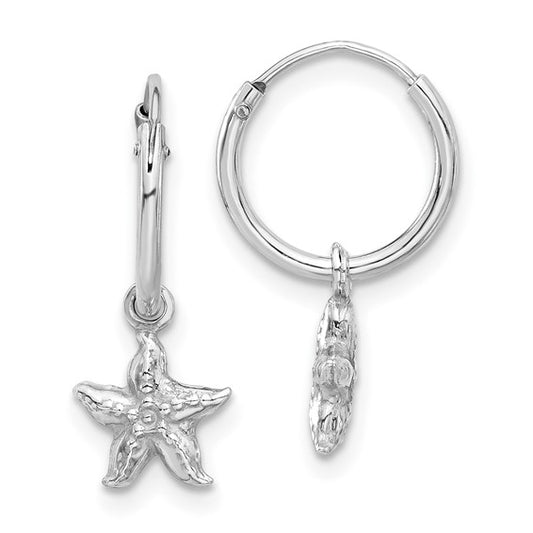 Sterling Silver Rhodium-plated Madi K Starfish Hoop Earrings