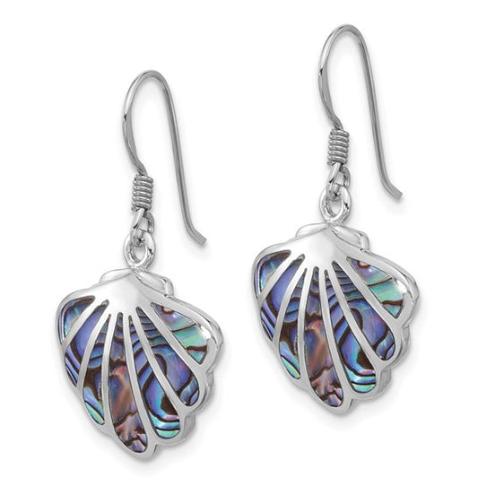 Sterling Silver Rhodium-Plated Polished Abalone Shell Dangle Earrings