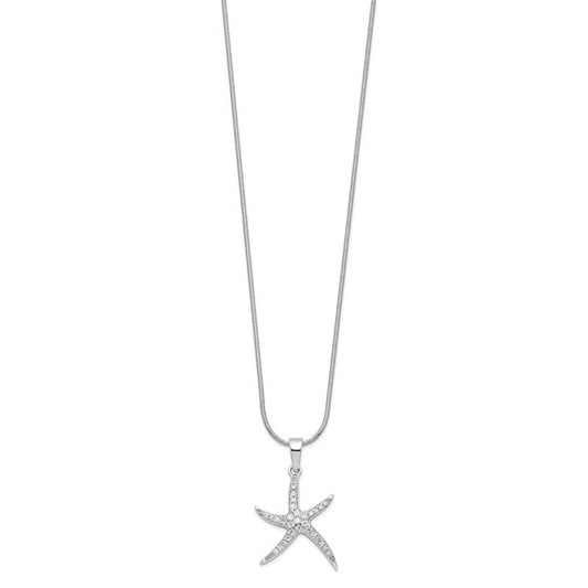 Brilliant Embers Sterling Silver Rhodium-plated 31 Stone 18 inch Micro PavC) CZ Starfish Necklace with 2 Inch Extender