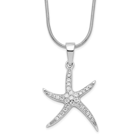 Brilliant Embers Sterling Silver Rhodium-plated 31 Stone 18 inch Micro PavC) CZ Starfish Necklace with 2 Inch Extender