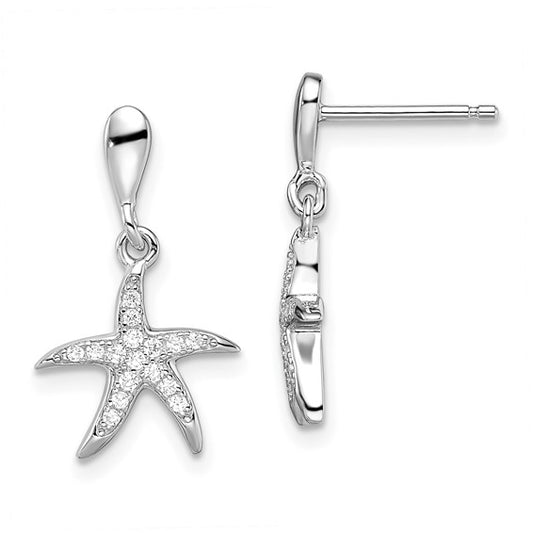 Brilliant Embers Sterling Silver Rhodium-plated 32 Stone Micro PavC) CZ Starfish Post Dangle Earrings