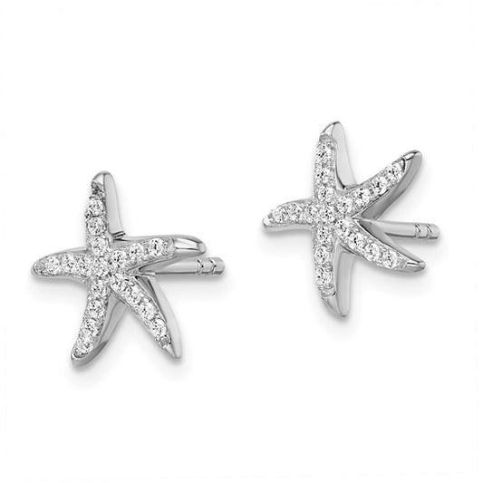Brilliant Embers Sterling Silver Rhodium-plated 336 Stone Micro Pave CZ Starfish Post Earrings