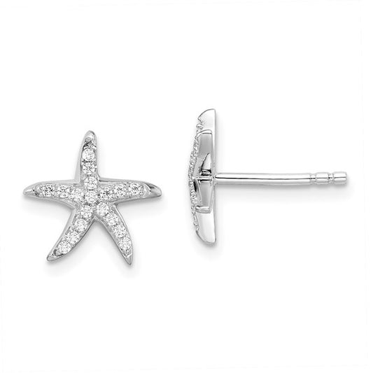 Brilliant Embers Sterling Silver Rhodium-plated 336 Stone Micro Pave CZ Starfish Post Earrings