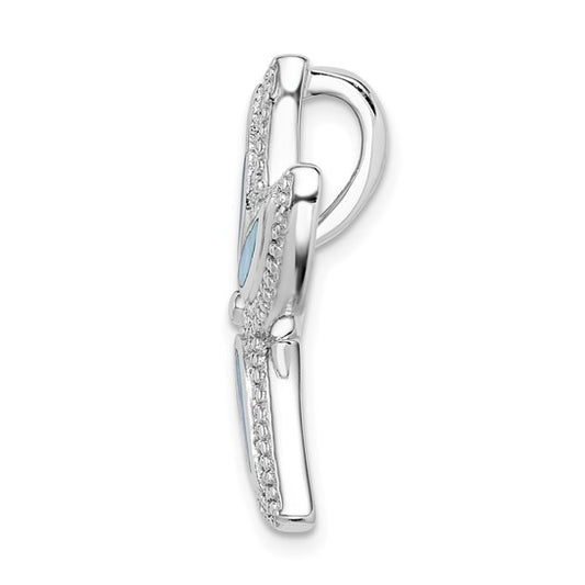 Sterling Silver Rhodium-plated Created Blue Opal Starfish Slide