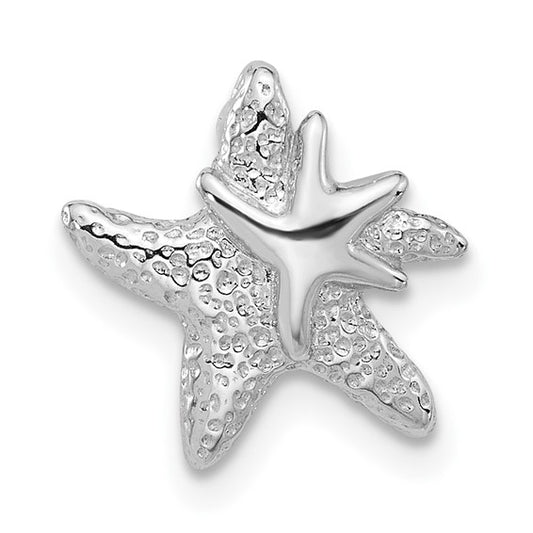Sterling Silver Rhodium-plated Textured Starfish Chain Slide Pendant