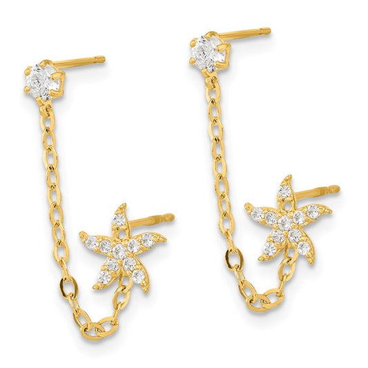 14k Madi K CZ Double Post with Chain Starfish Earring