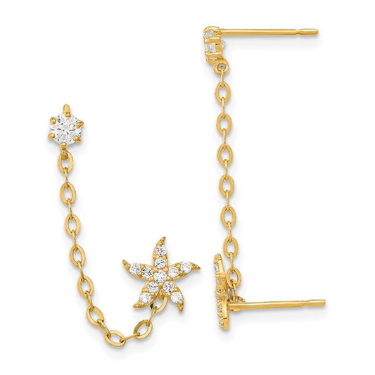 14k Madi K CZ Double Post with Chain Starfish Earring