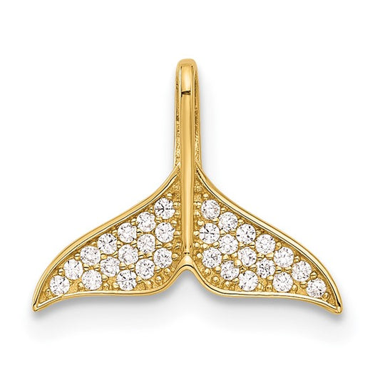 14k Polished CZ Whale Tail Pendant