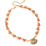 Ocean Blue Starfish and Shell Beaded Necklace